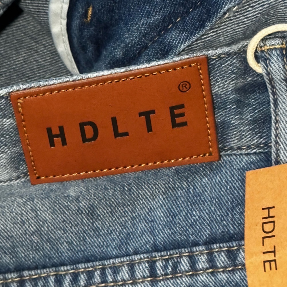 HDLTE Wide Leg Blue Jeans NWT Size L High Rise Straight Denim - Picture 6 of 12